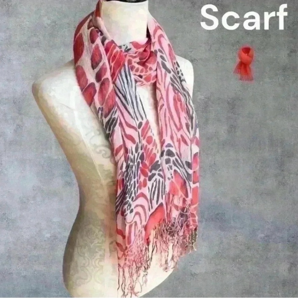 Stylish Pink Patterned Scarf - Picture 2 of 9
